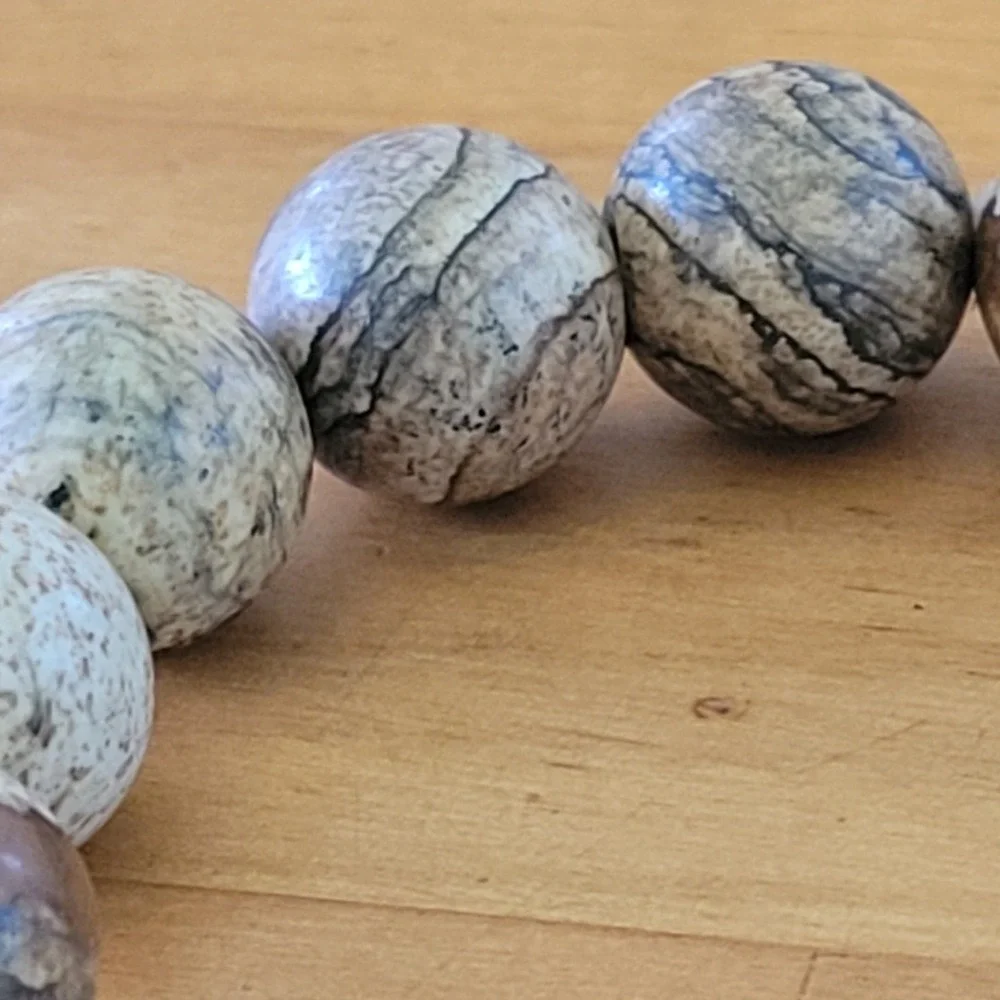 Chunky Picture Jasper Stretch Bracelet Large Stone Beads 2.5 Inch 43g